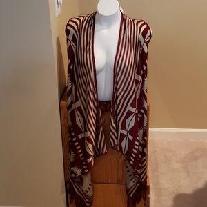 W/Tags Papaya Red & brown Fringe Vest size M